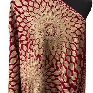Red and Gold Embroidered Pashmina Shawl
